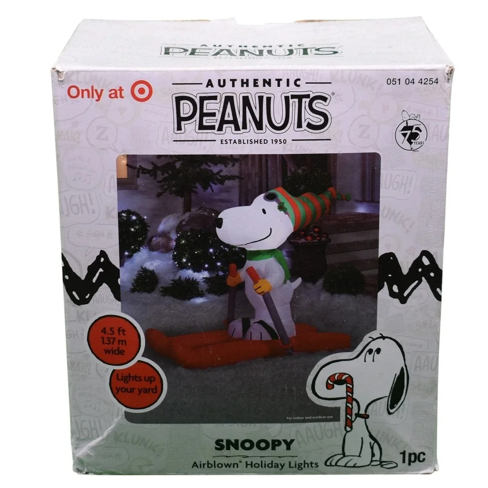 Authentic Peanuts Snoopy Skiing 4.5 ft Christmas Airblown‎ Inflatable Open Box